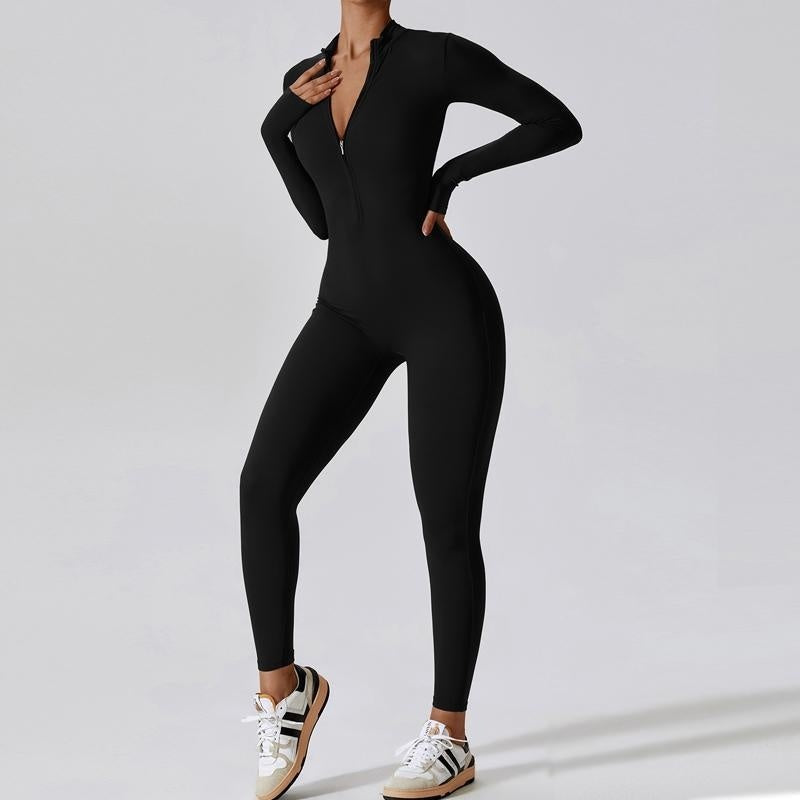 Long Sleeve Yoga Zipper Sports Jumpsuit