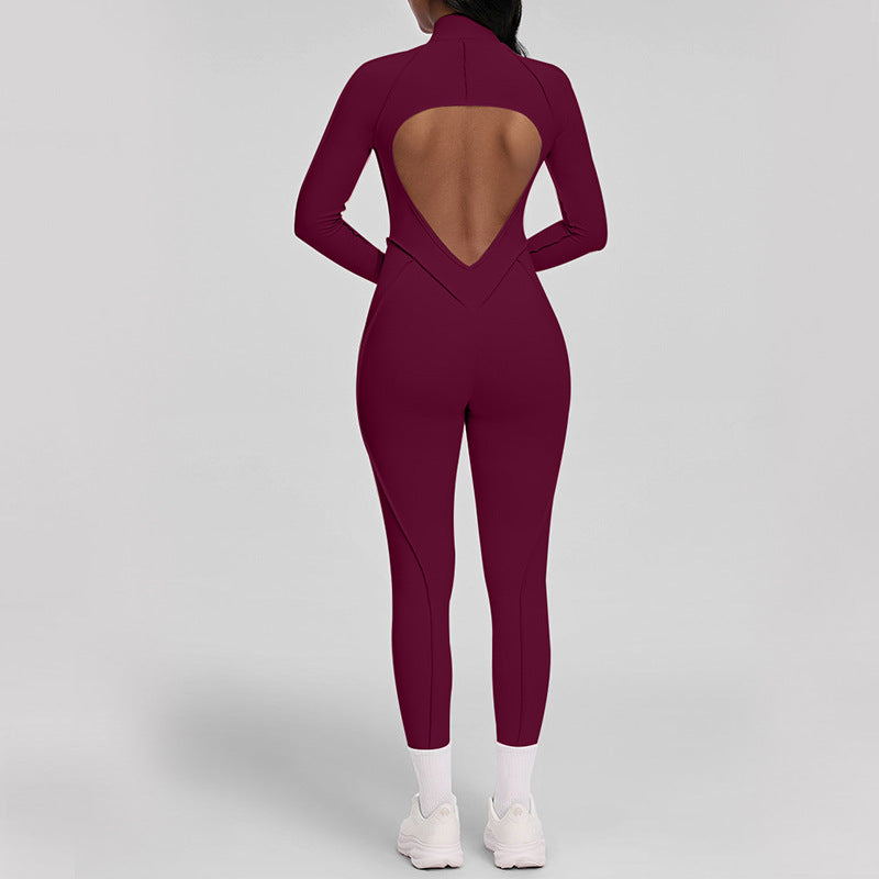 Long-sleeve Stereo Zipper Yoga Jumpsuit