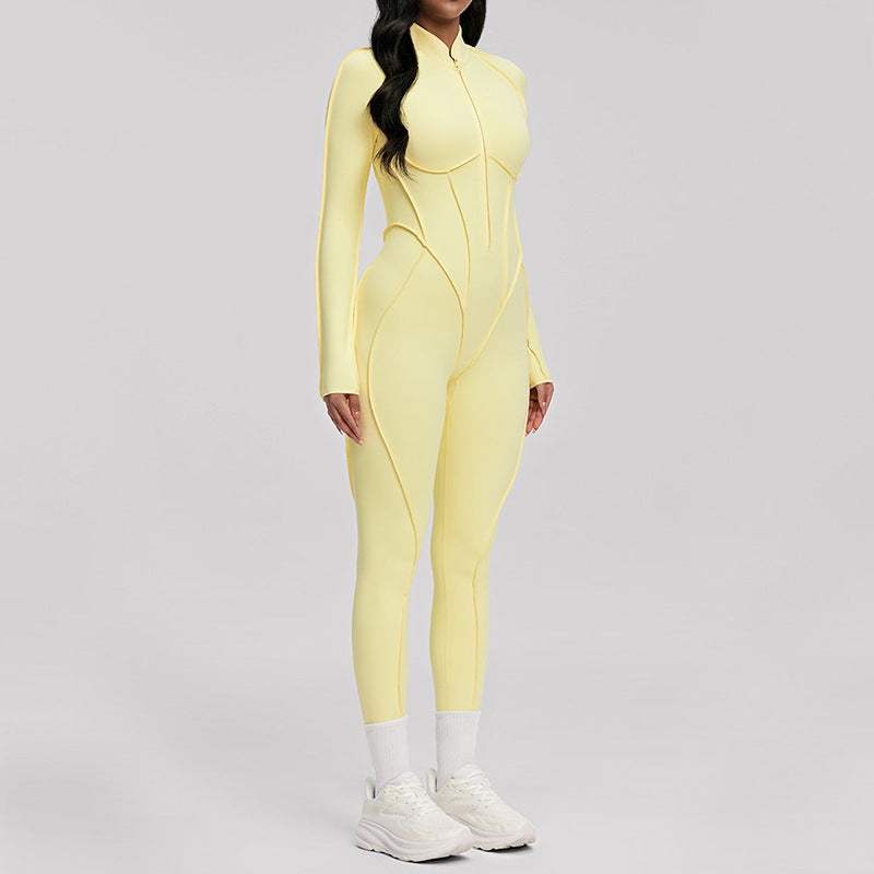 Long-sleeve Stereo Zipper Yoga Jumpsuit