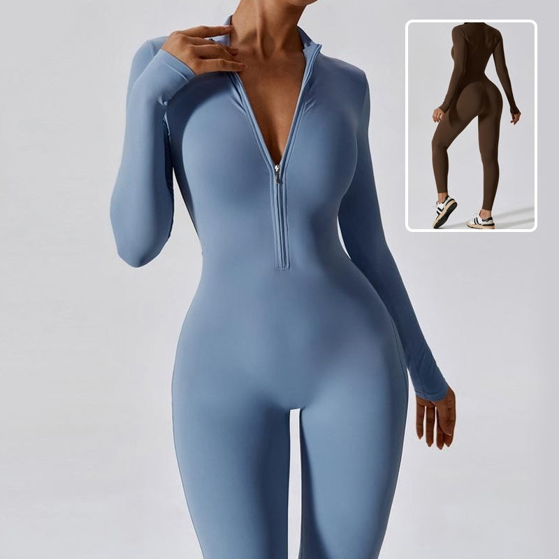 Long Sleeve Yoga Zipper Sports Jumpsuit
