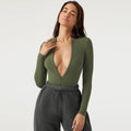 V-Neck Slim Fit Knitted Long Sleeve Top