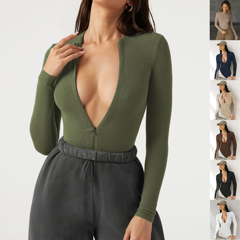 V-Neck Slim Fit Knitted Long Sleeve Top