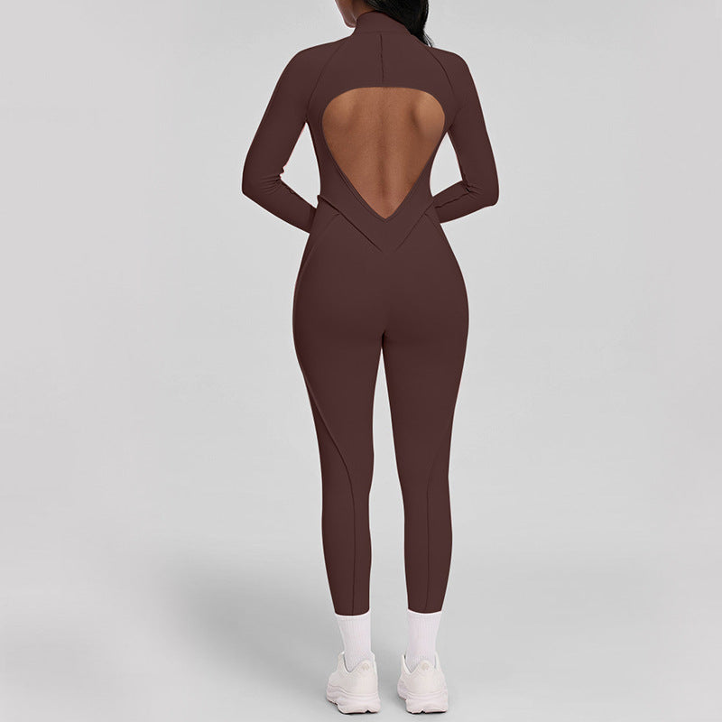 Long-sleeve Stereo Zipper Yoga Jumpsuit