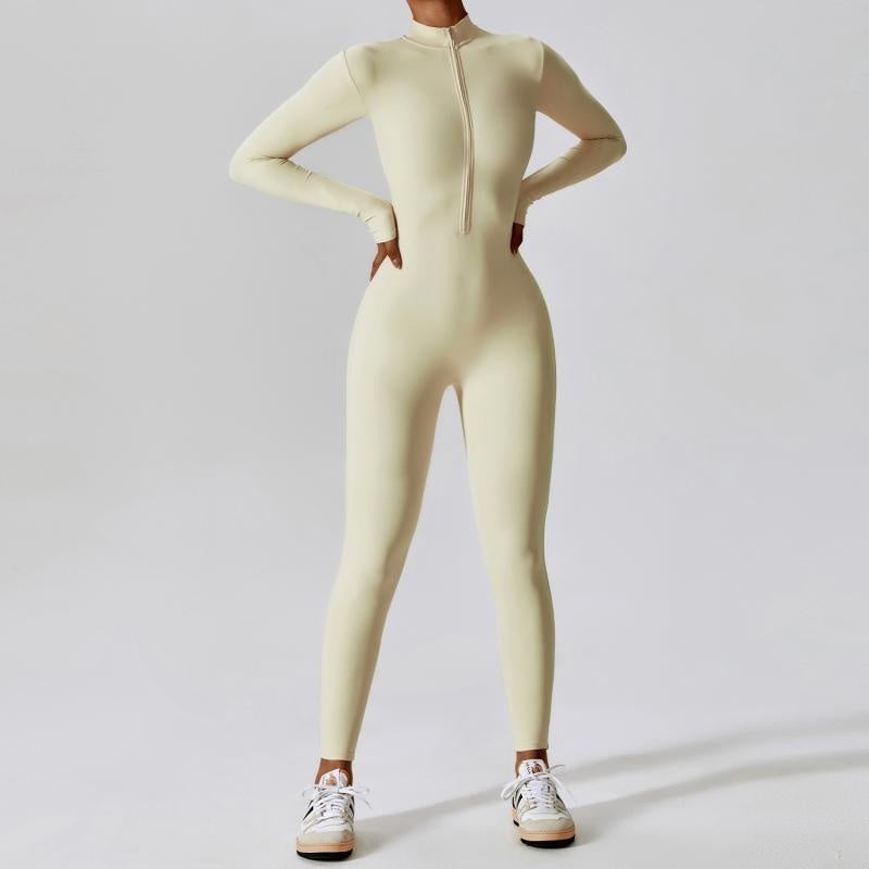 Long Sleeve Yoga Zipper Sports Jumpsuit