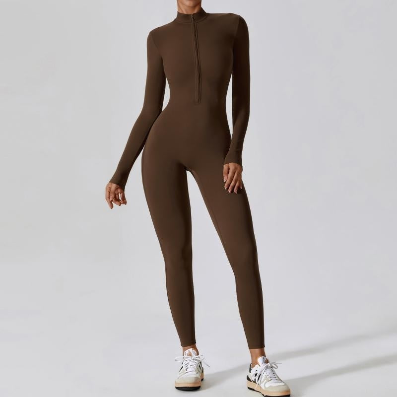 Long Sleeve Yoga Zipper Sports Jumpsuit