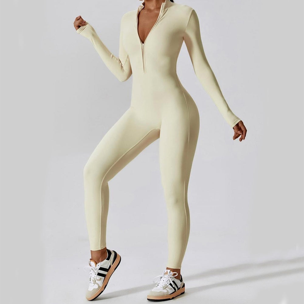 Long Sleeve Yoga Zipper Sports Jumpsuit