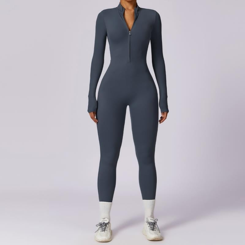 Long Sleeve Yoga Zipper Sports Jumpsuit