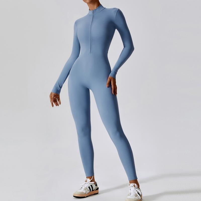 Long Sleeve Yoga Zipper Sports Jumpsuit